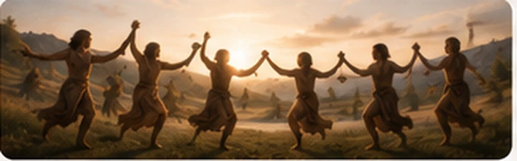 Groupe pratiquant des mouvements et danses rythmiques, illustration des balancements dans les traditions anciennes
